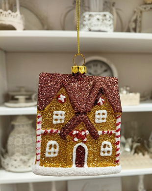 PIPARKAKKUTALO GLITTER-KUUSENKORISTE, KULTAINEN 9x8x5 cm