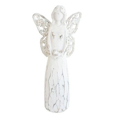 ENKELI JA KYYHKY, KULUTETUN VALKOINEN 10,5x5x17,5 cm