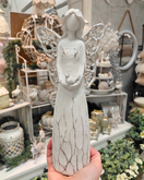 ENKELI JA KYYHKY, KULUTETUN VALKOINEN 10,5x5x17,5 cm