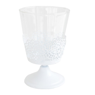 JALALLINEN KYNTTILÄLYHTY, PITSIKORISTE VALKOINEN 17 cm