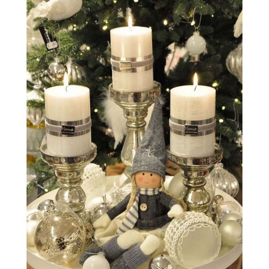 KYNTTILÄ, METALLIHOHDE VALKOINEN, 10 cm