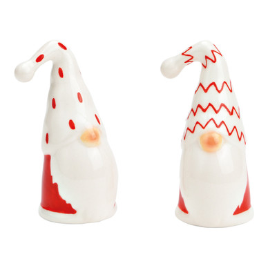 KERAAMINEN TONTTU-UKKO, PUNA-VALKOINEN, 2 MALLIA 4x7x4 cm