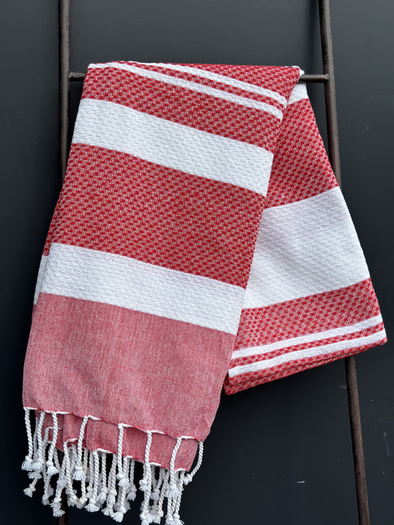 HAMAM-PYYHE, PUNA-VALKOINEN BASK 90x170 cm