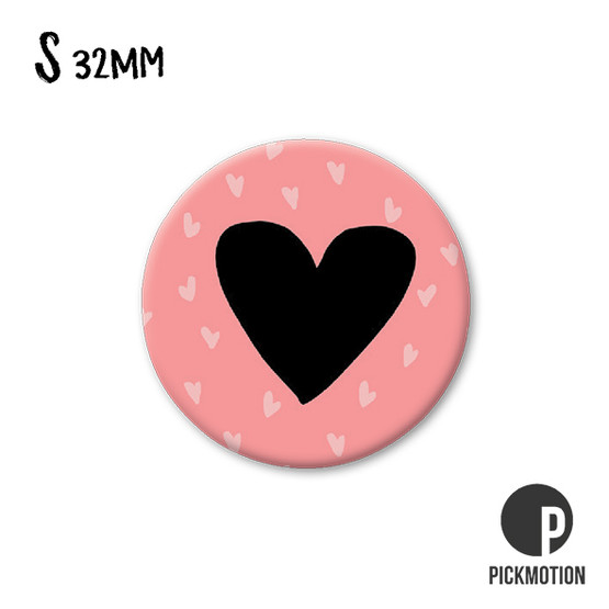 JÄÄKAAPPIMAGNEETTI, Musta sydän vaaleanpunaisella taustalla, 32 mm
