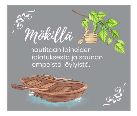 MÖKKEILIJÄN SELVIYTYMISPAKKAUS, Tiskirätti Mökillä+Sydänpore