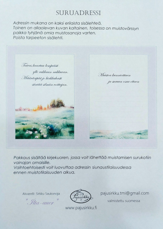 ADRESSI, Ilta-auer (sis.2 erilaista sisälehteä+kirjekuoren)