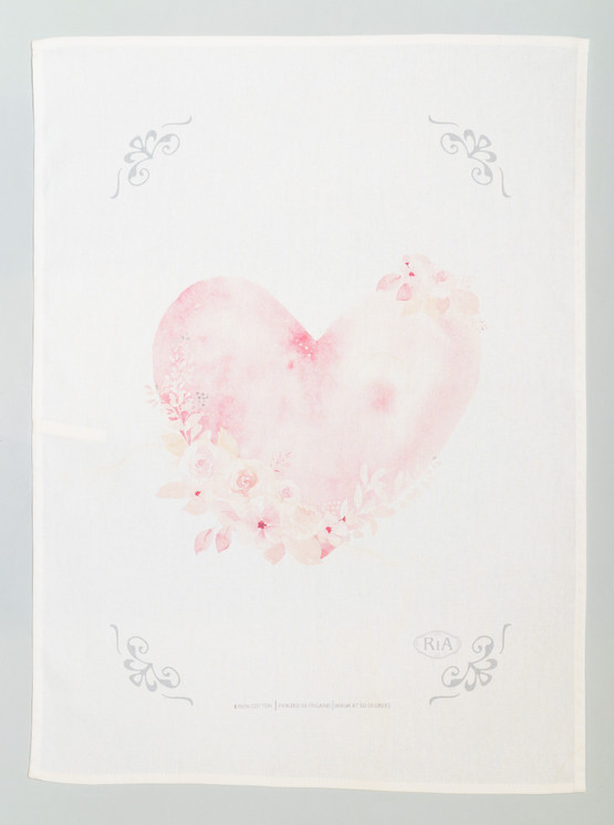 KEITTIÖPYYHE/LEIVINLIINA, VAALEANPUNAINEN SYDÄN 46x65 cm