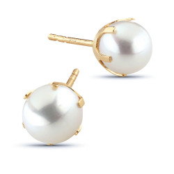 Helmikorvakorut keltakulta kruunu 6mm valkoisella helmellä 1006