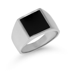 Hopeinen kantasormus onyx R-0347
