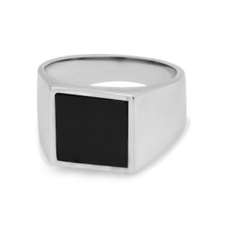 Hopeinen kantasormus onyx R-0347