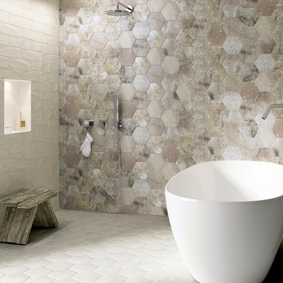 Gem Hex Almond matta 14x16 cm seinä- ja lattialaatta