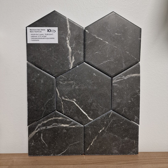 Marmore Hex Delos Nero matta 13x15 cm seinä- ja lattialaatta