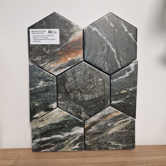 Marmore Hex Ethel Green matta 13x15 cm seinä- ja lattialaatta