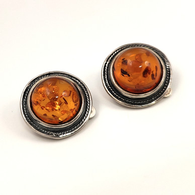 GFAB, Ruotsi | Vintage korvikset meripihkalla | KLIPSIT | 925 Hopeaa