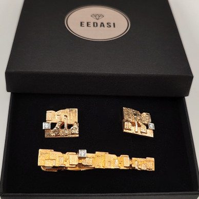 Lapponia | JÄÄRIITE kalvosinnapit + solmioneula | timantit yht.0,15ct | 585 kultaa