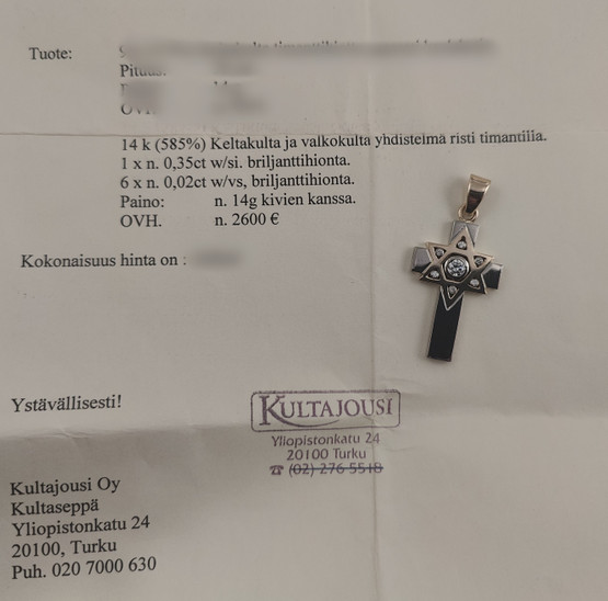 Huikea Ristiriipus Timanteilla | yht 0,47ct  | 585 Kultaa 