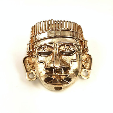 MEXICO | Atsteekkien soturinaamio  Solki | Kullattu Rintakoru / Riipus | 925 Hopeaa 