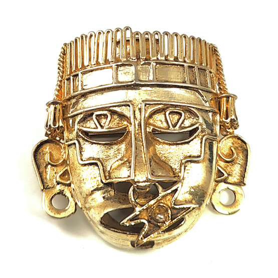 MEXICO | Atsteekkien soturinaamio  Solki | Kullattu Rintakoru / Riipus | 925 Hopeaa 