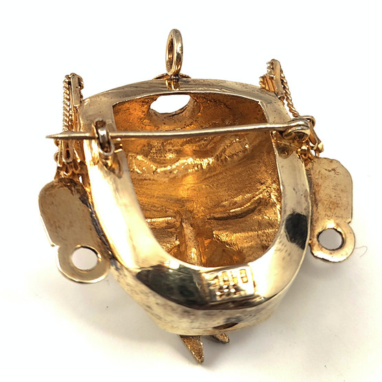 MEXICO | Atsteekkien soturinaamio  Solki | Kullattu Rintakoru / Riipus | 925 Hopeaa 