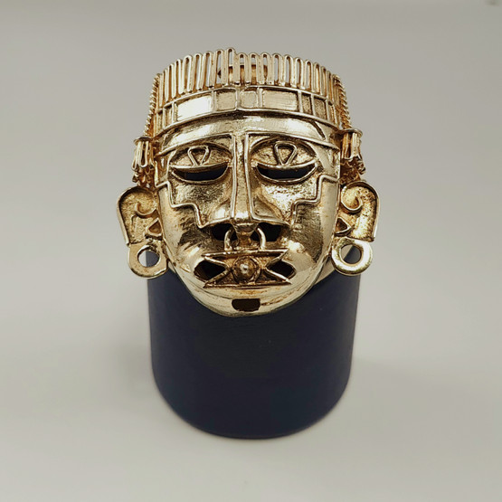 MEXICO | Atsteekkien soturinaamio  Solki | Kullattu Rintakoru / Riipus | 925 Hopeaa 