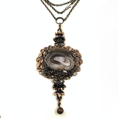 Turun Hopea oy | Pentti Sarpaneva | ( todella iso) Akaatti Riipus | kaulakoru  |Pronssia