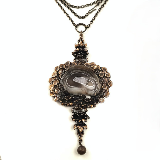 Turun Hopea oy | Pentti Sarpaneva | ( todella iso) Akaatti Riipus | kaulakoru  |Pronssia