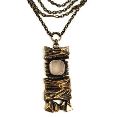 Turun Hopea oy | Pentti Sarpeneva | Kelo -Riipus | Ruusukvartsi kaulakoru |  Pronssia