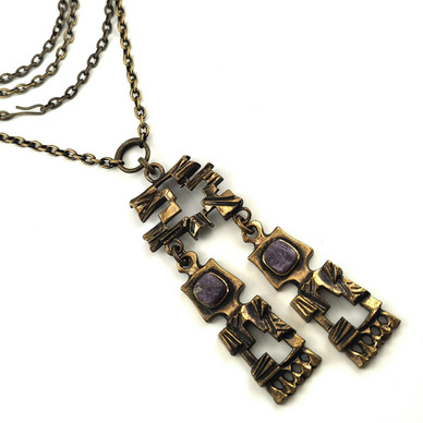 Turun Hopea oy, Finland | Pentti Sarpaneva | AMETHYST pendant | necklace | Bronze