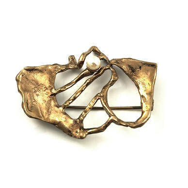 Finnish Vintage BROOCH with pearl | Bronze