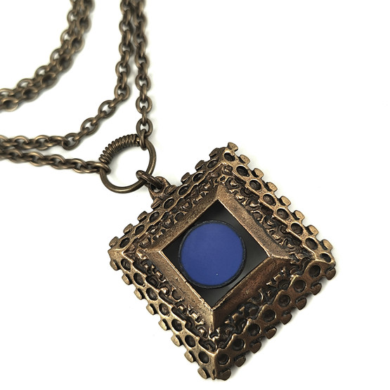Kalevala Jewelry | Pentti Sarpaneva | blue enamel pendant | Necklace | Bronze