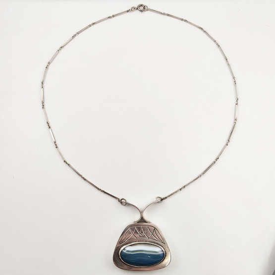 KLH | Lennart Haglund | Swedish vintage NECKLACE | striped agate | Silver -60