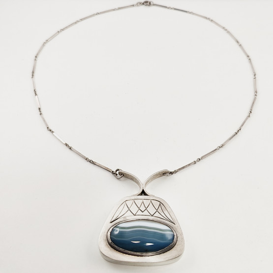 KLH | Lennart Haglund | Swedish vintage NECKLACE | striped agate | Silver -60