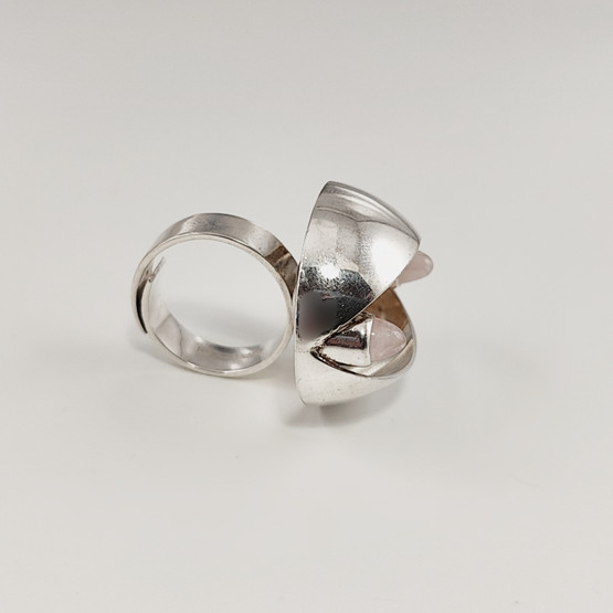 Kupittaan Kulta oy |  Elis Kauppi | kookas Vintage Sormus | Ruusukvartsi | Hopeaa -70