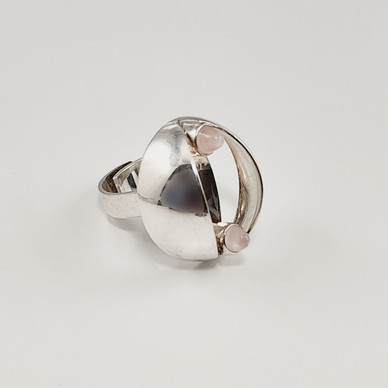 Kupittaan Kulta oy |  Elis Kauppi | kookas Vintage Sormus | Ruusukvartsi | Hopeaa -70