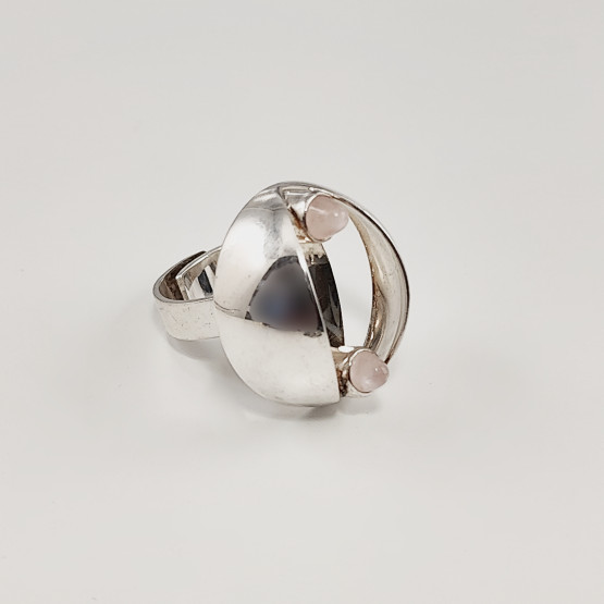 Kupittaan Kulta oy |  Elis Kauppi | kookas Vintage Sormus | Ruusukvartsi | Hopeaa -70