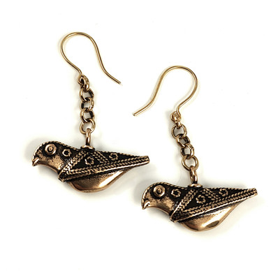 Kalevala Jewelry |  ' Bird of Hattula' earrings | Bronze