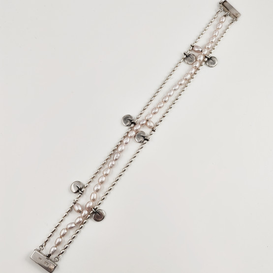 Kalevala Koru, | (monikerroksinen) Vanamo -Rannekoru | Roosat helmet |  Hopeaa