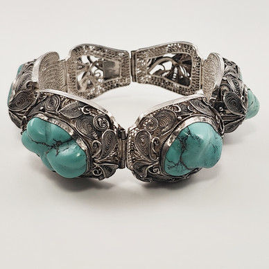 Koruteollisuus Tillander Oy, Helsinki | upea TURKOOSI Rannekoru | 813 Hopeaa -78