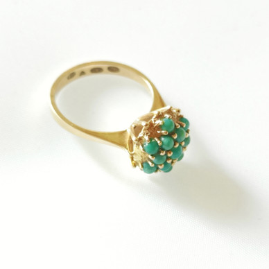 H.Lahtinen & co, Helsinki , Sormus Turkoosikivillä , 14k Kultaa -78