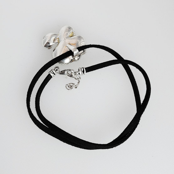 Flower -Pendant, Necklace, suede leather, 925 sterling
