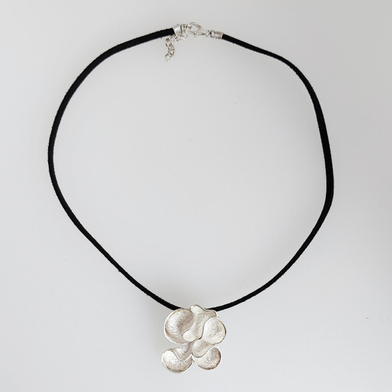 Flower -Pendant, Necklace, suede leather, 925 sterling