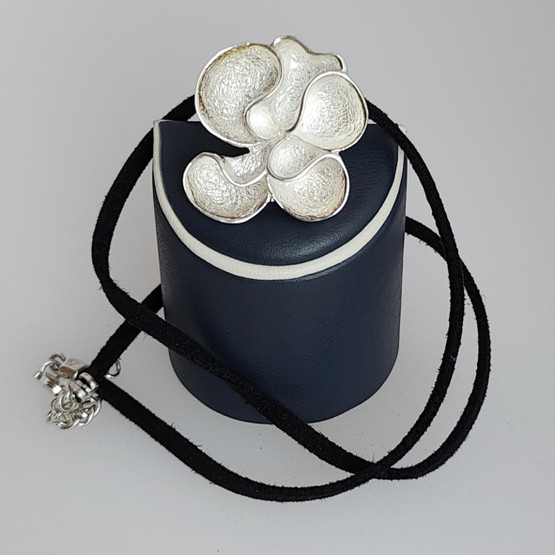 Flower -Pendant, Necklace, suede leather, 925 sterling