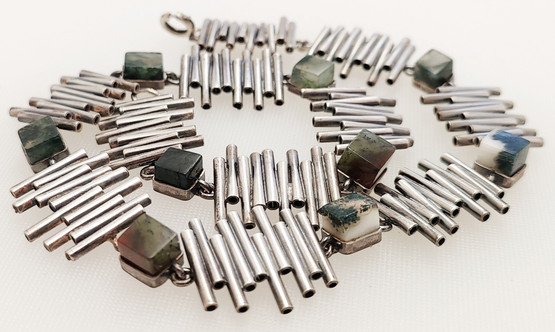 PiKu/ Pirkan kulta oy, Finland. Moss agate Necklace, 916 Silver -63
