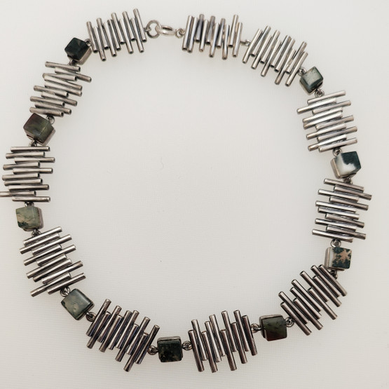 PiKu/ Pirkan kulta oy, Finland. Moss agate Necklace, 916 Silver -63
