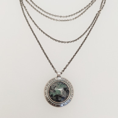 Kalevala jewelry, Green granite Pendant -1271, Sterling Necklace