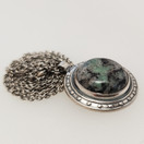 Kalevala jewelry, Green granite Pendant -1271, Sterling Necklace