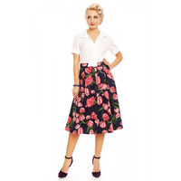 Rita Pleated Swing Skirt in Navy Tulip, kellohame (XS)