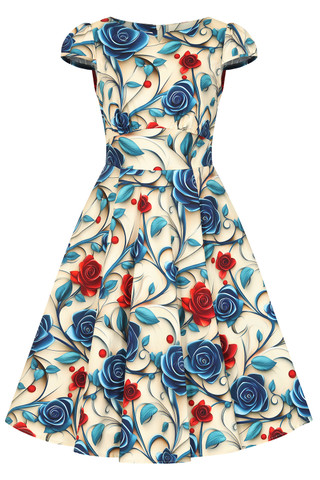 Elowen Floral Swing Dress, sinikukallinen kellomekko