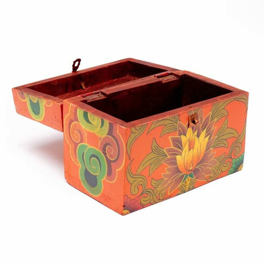 Tiibetiläinen käsinmaalattu rasia 'Orange Flower' 10*12*17,5cm