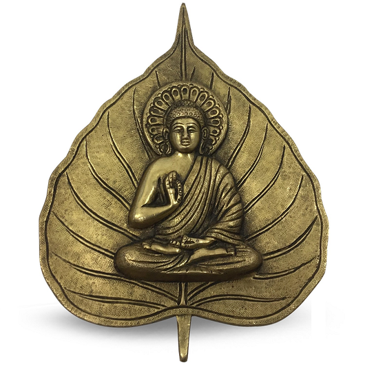 Seinäreliefi 'Buddha on Leaf' messinki 22*16cm
